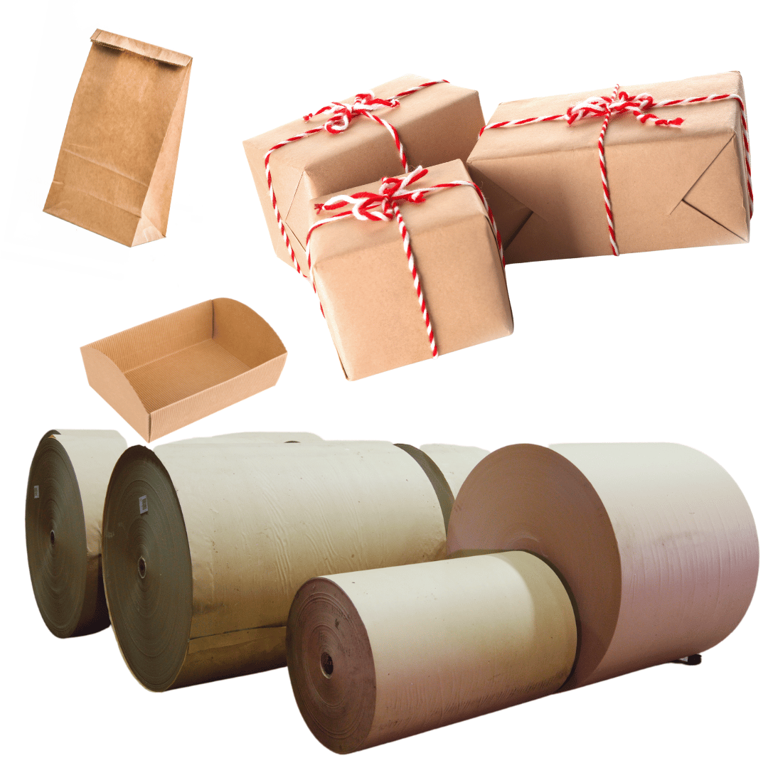 Ecotech Kraft paper products — reels, paper bags, wrapped parcels and moulded food trays
